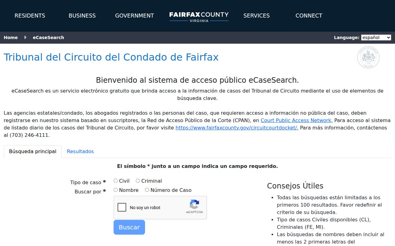 Centreville resident records Fairfax Circuit eCaseSearch interface
