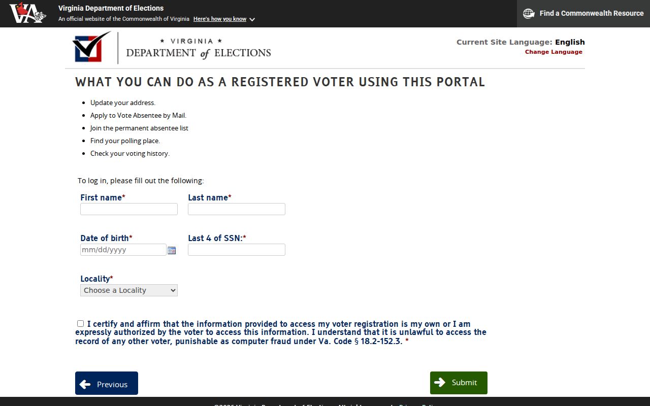 Centreville resident records Virginia voter lookup form